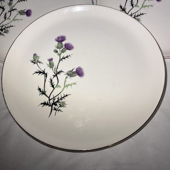 Vtg French Saxon China 22k Gold Thistle Plates Set Of 3 USA Floral Dinnerware - Picture 2 of 8